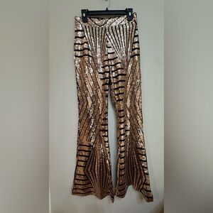 Gold and Black Sequin Flare Pants